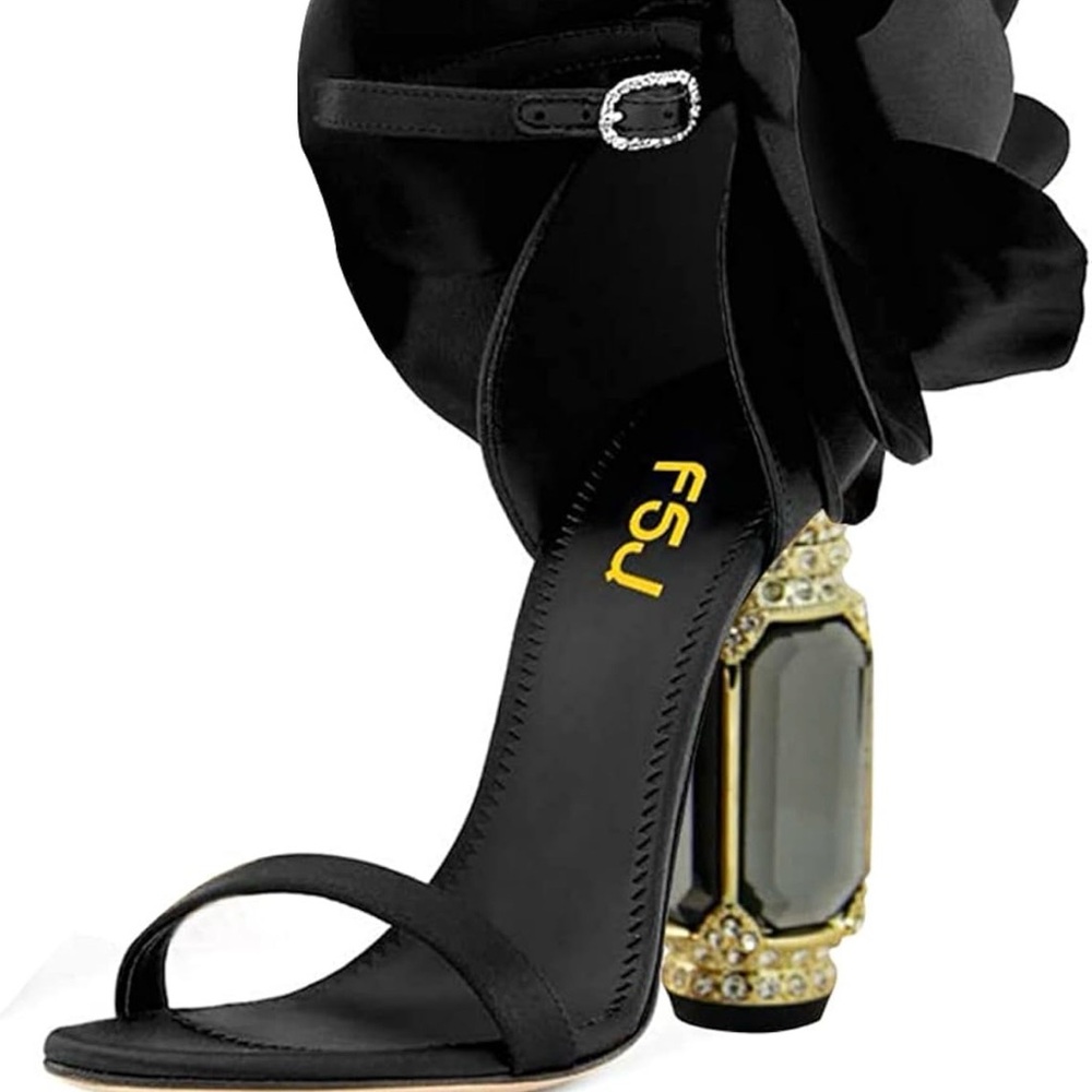 Black Floral Women's Heels